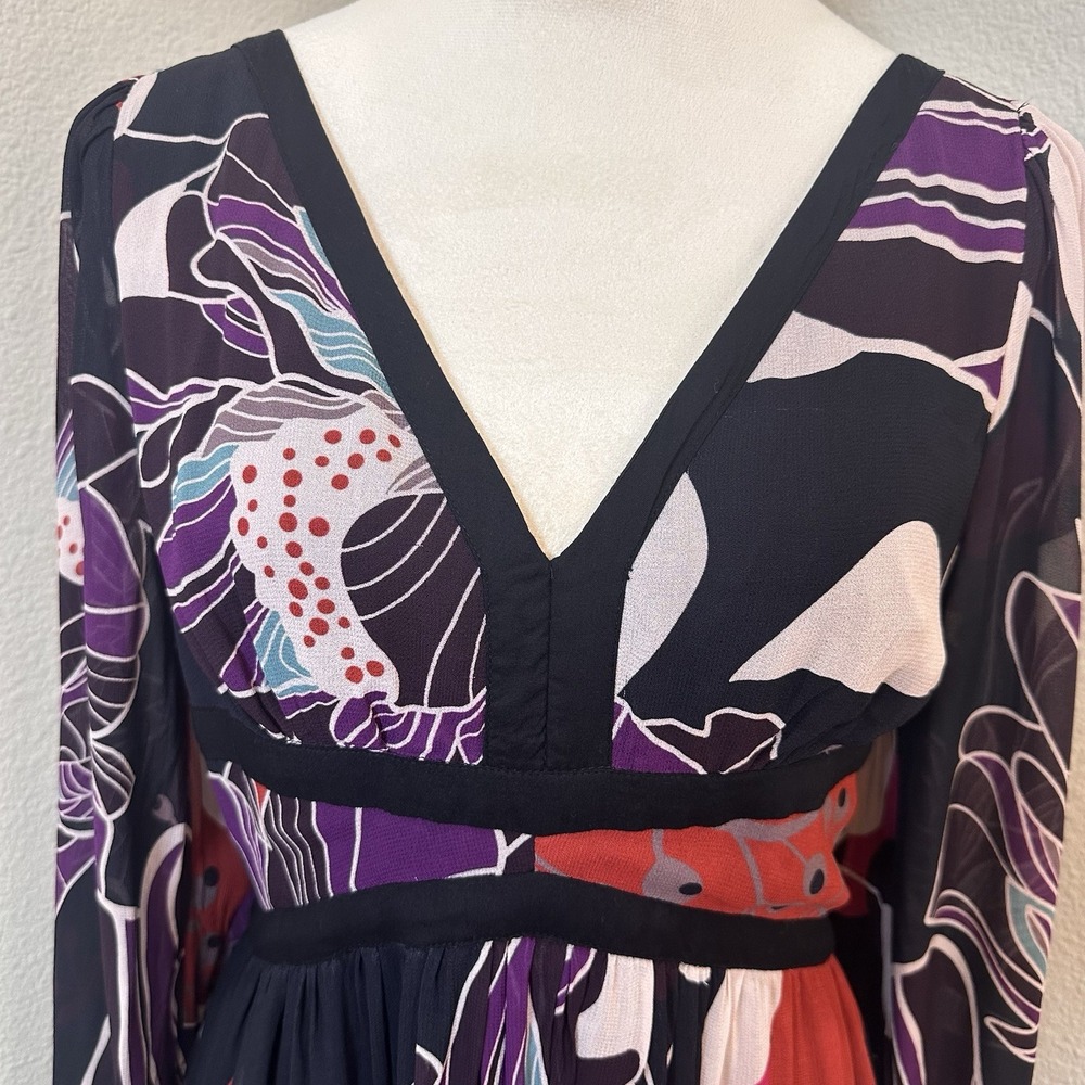 Anthropologie LET ME BE Floral Midi Dress M Flowy‎ Black Purple Party Wedding - Picture 4 of 15